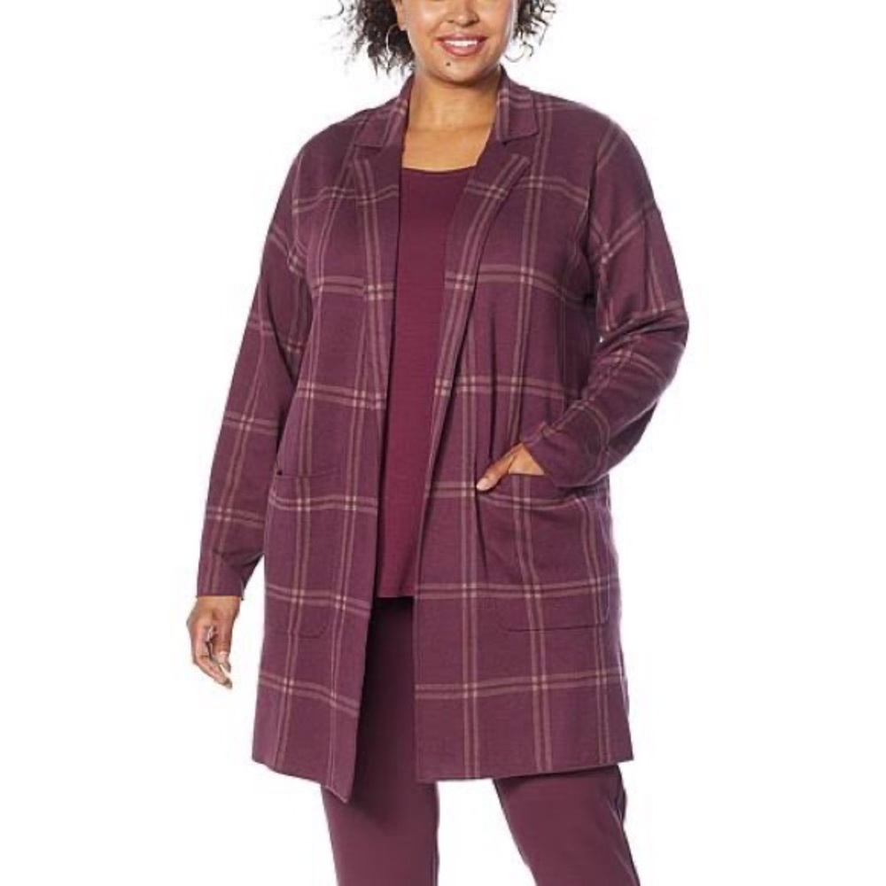 Magenta plaid cardigan
